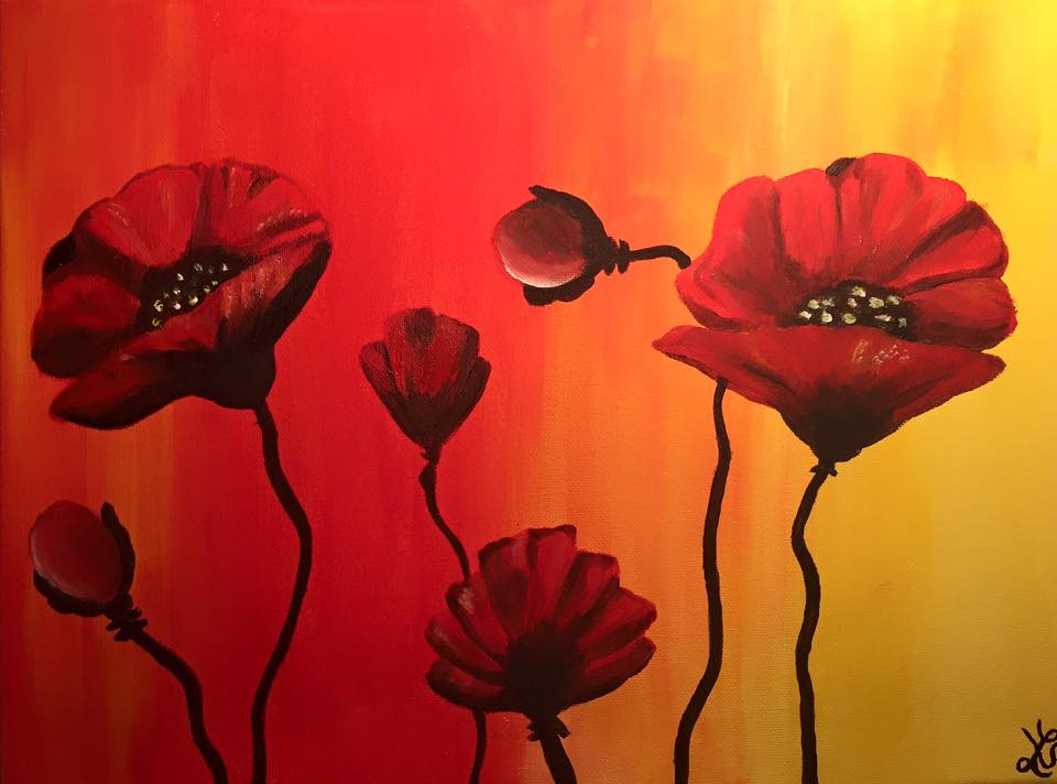 Vluchtig Herhaal grijnzend Schilderij bloemen "Klaprozen" met acrylverf geschilderd