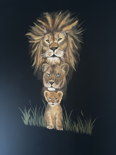 Muurschildering kinderkamer leeuwen