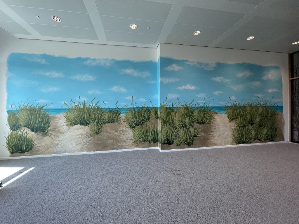 Muurschildering duinlandschap Provinciehuis Zuid-Holland