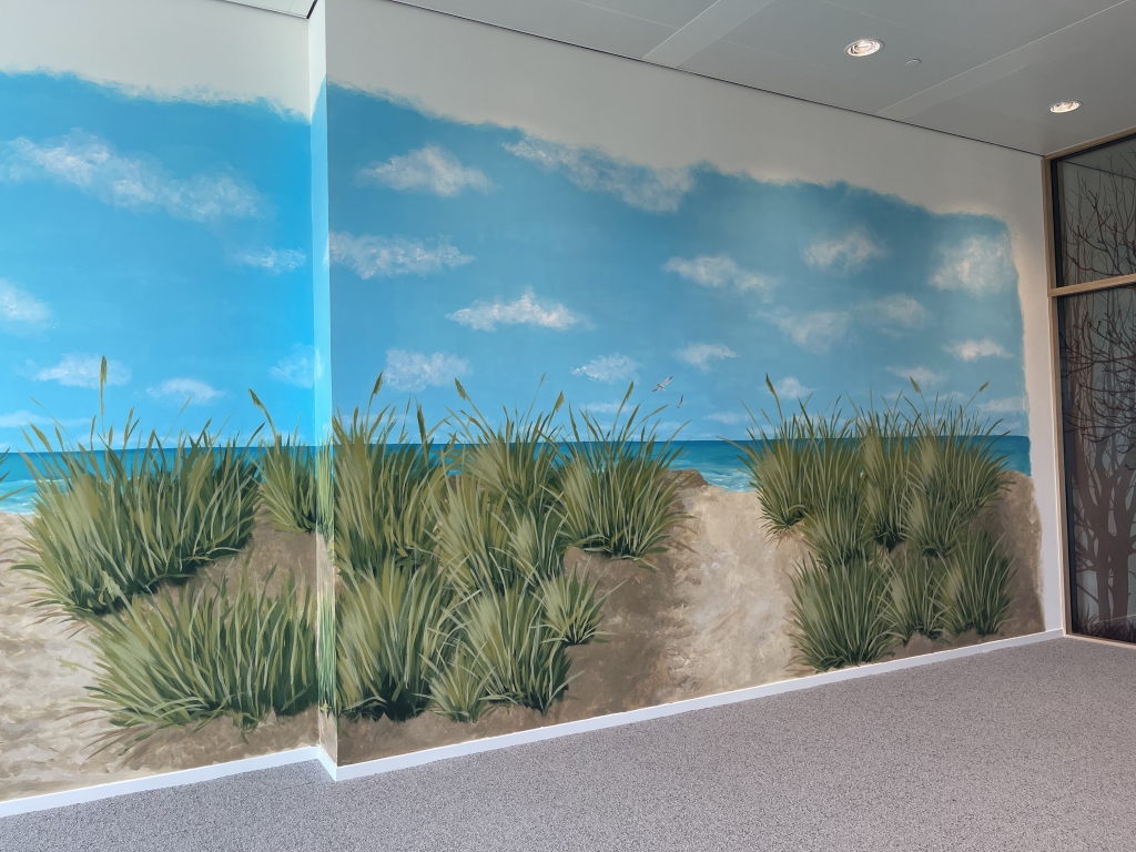 Muurschildering duinlandschap Provinciehuis Zuid-Holland